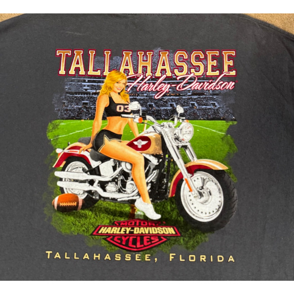 Harley Davidson T Shirt Football Model Biker Babe Pin Up Skeleton Skull Size XL - Picture 1 of 8